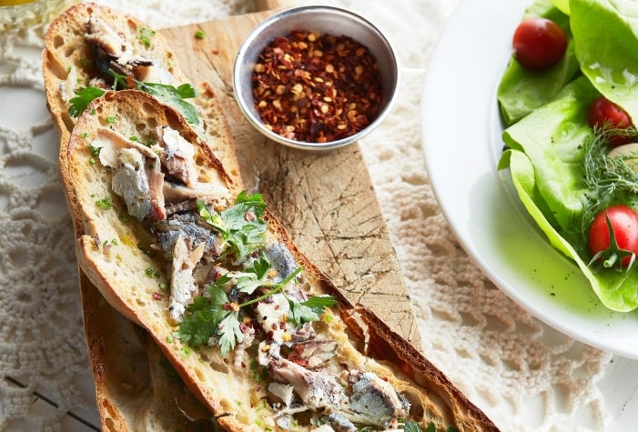 Sardine and Garlic Baguette w/ Parsley